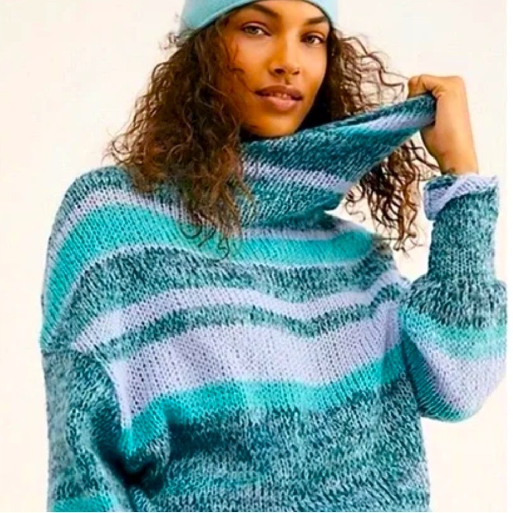 Free People Waterfalls Mock Neck Striped Turtleneck Alpaca Wool Sweater Small